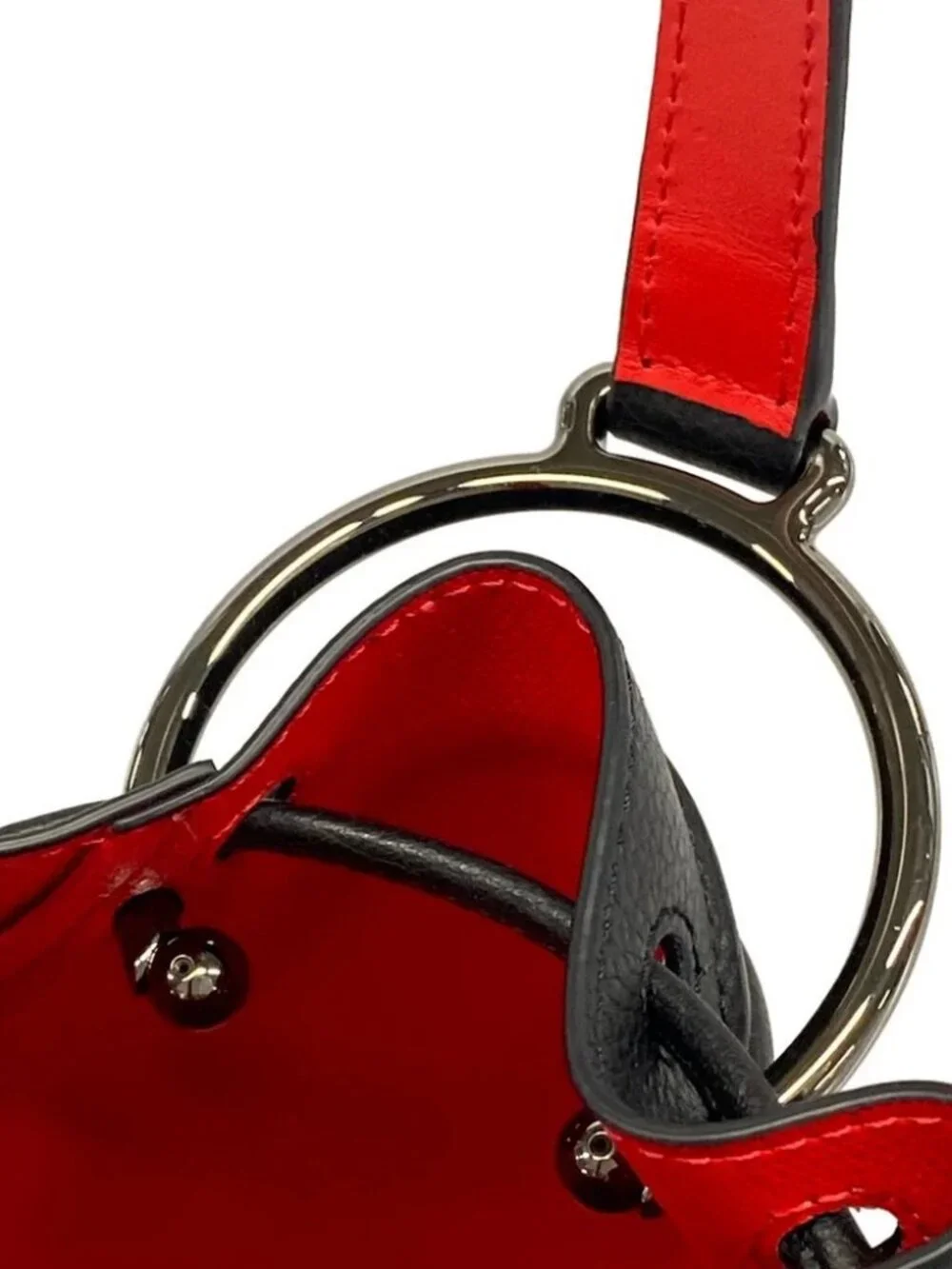 CHRISTIAN LOUBOUTIN BY MY SIDE Black Red Leather Shoulder Bag